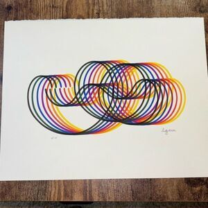Yaacov Agam Lim Ed Signed Serigraph Print #d rainbow swirls line work multicolor